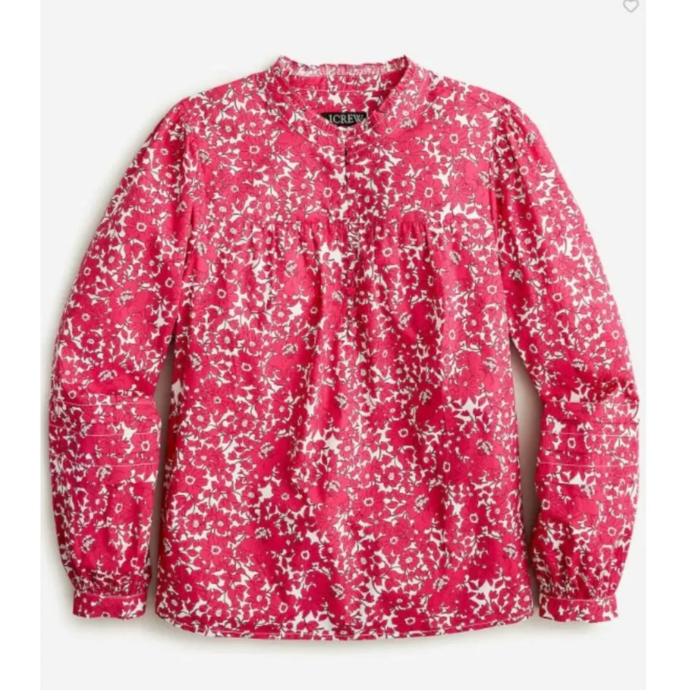 J.Crew Womens Button-Front Ruffle Neck Popover‎ Blouse Size XS Pink